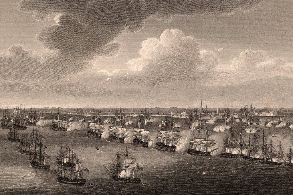 Slaget på Reden af James Fittler, engelsk kobberstikker efter maleri af Nichola Pocock Fri af ophavsret, Det Kongelige Bibliotek