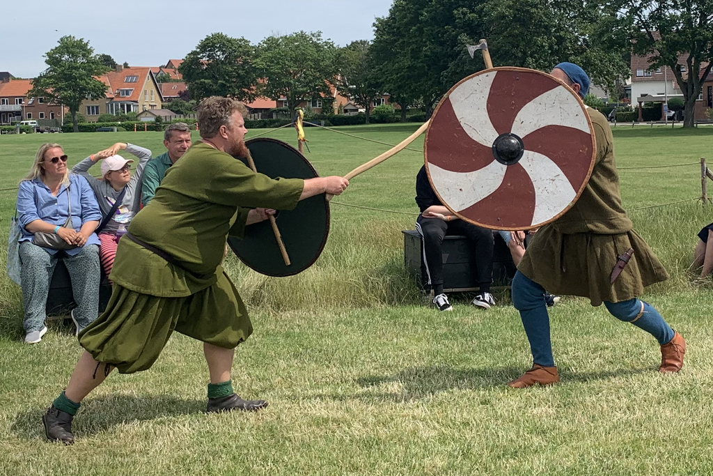 Vikingekrigerne demonstrerer kampteknik i arenaen på Vikingeskibsmuseet 3. - 9. juli 2023