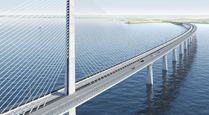 Fremtidstegning af Ny Storstrømsbro. Billedet tilhører Vejdirektoratet Fremtidstegning af Ny Storstrømsbro. Ophavsretten tilhører Vejdirektoratet