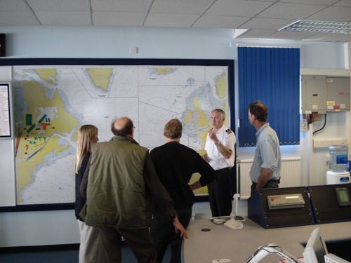 The Sea Stallion’s research group had the chance to visit the Coast Guard in Falmouth.  They watch over an enormous area of northern Europe and the Atlantic and manage the many rescue missions every year from this control room.  Photo: Preben Rather Sø
