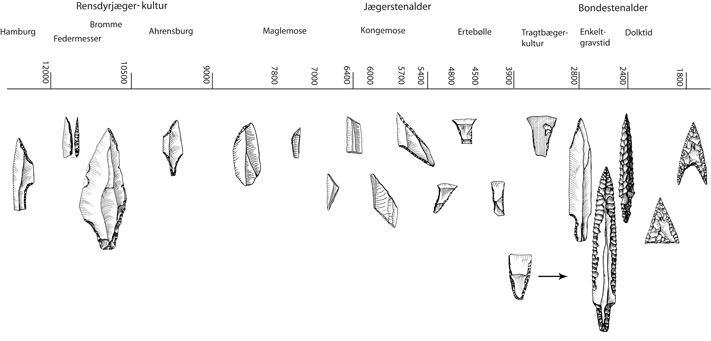 Example of a typological series: Stone Age arrowheads. © Viking Ship Museum (drawing: Morten Johansen).