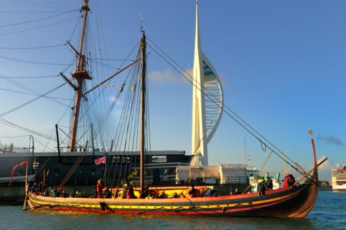 The Sea Stallion meets with Queen Victoria's warship, HMS Warrior, in Portsmouth. Photo: Werner Karrasch
