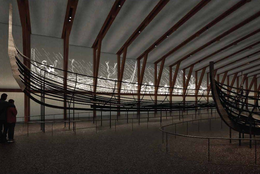 Visualisering af udstillinger i Skrinet. Copyright: Vikingeskibsmuseet i Roskilde