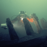 Diver investigates a shipwreck