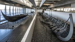 The five Skuldelev ships in the Viking Ship Hall at the Viking Ship Museum.