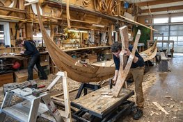 Gokstad skib rekonstruktion bygget på Vikingeskibsmuseets bådeværft. Copyright: Vikingeskibsmuseet i Roskilde