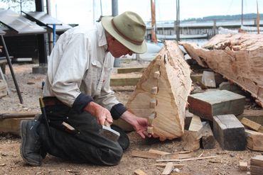 Birger hammers in the first small wedges. 