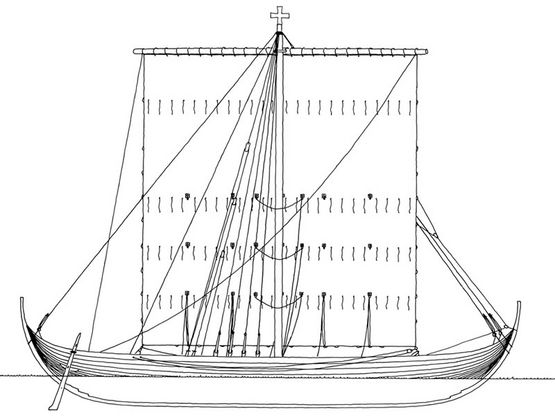 Lynæs 1 - et stort nordisk fragtskib på 25 meters længde, tegnet af Morten Gøthche. 