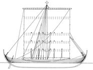 Lynæs 1 - et stort nordisk fragtskib på 25 meters længde, tegnet af Morten Gøthche. 