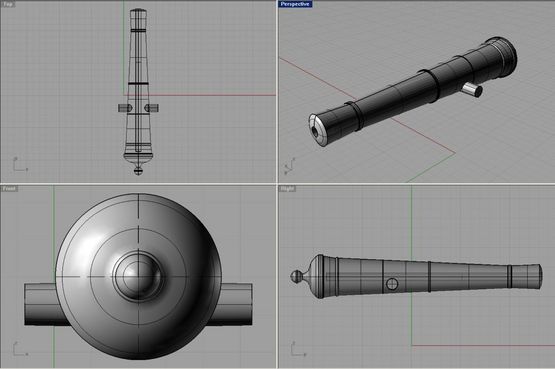 3D-model af 'Kanon 1' - den, der kan ses i videoklippet. 'Kanon 1' er 2,48 meter lang og har en kaliber på mindst 6 pund. Grafik: Frederik Hyttel, Vikingeskibsmuseet.