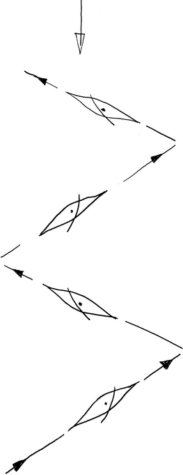 At krydse: For at komme til en destination, der ligger direkte mod vinden, må man 'sik-sakke' sig frem ved at sejle skråt mod vinden, først med den ene skibsside mod vinden og så med den anden. Det kaldes at 'krydse' mod vinden. Man skal dog sejle en meget længere distance, end hvis man kunne sejle direkte mod vinden og man må også forberede sig på, at det kan tage lang tid.