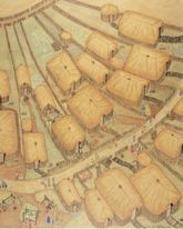 Tegnet bud på hvordan huse i vikingetidens Dublin så ud. Tegning: National Museum of Ireland