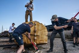 Vikingeskibsmuseets bådebyggere kløver en 10,5 meter lange egestamme lige som vikingetidens bådebyggere gjorde det for 1.000 år siden – med køller, kiler og muskelkraft. Kløvningen starter tirsdag den 11. juli kl. 10