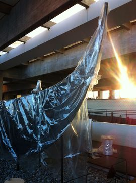Museum shop staff arrived to the sight of plastic wrapped Viking ships in brilliant winter sun. It is almost symbolic.