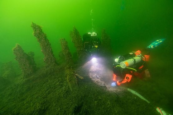 Dykning på skibsvraget 'Gribshunden'. Skibet sank i 1495. Foto: Brett Seymour