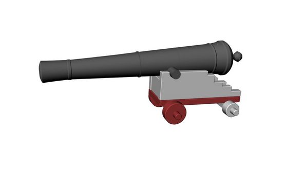 3D-modellen af 'Kanon 1' placeret på den rekonstruerede rapert. Grafik: Frederik Hyttel, Vikingeskibsmuseet.