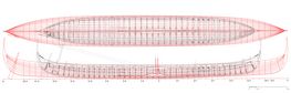 Roskilde 6 har haft en samlet længde på hele 37,4 meter. Til sammenligning er Skuldelev 2 (Havhingsten) ’kun’ 30 meter, mens de kendte, norske vikingeskibe, Oseberg og Gokstad skibene er henholdsvis 21,5 og 23,8 meter lange. Tegningen viser rekonstruktionstegningen af Roskilde 6 skibet (rød streg) lagt oven på rekonstruktionstegningen af Skuldelev 2-skibet (sort streg).