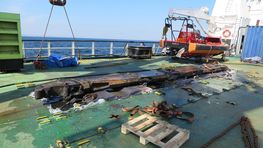 The 8.30-metre-long rudder was discovered at a depth of 28 metres and weighs 1.2 tonnes. 