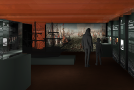 The Viking Ship Museum's special exhibition In Smoke and Fire - The Battle of the Fehmarnbelt, 1644, which follows the violent and bloody feud between Denmark and Sweden from 1643-45. Graphics: Yoke Aps