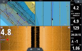 Photo of the screen on board the survey vessel when collecting 'side scan sonar' data. In the early summer of 2020, marine archaeologists from the Viking Ship Museum sailed the area south of Lolland with 'side scan sonar', as a new land area is to be built. Sailing in dense, systematic tracks to map all parts of the seabed. Photo: Morten Johansen