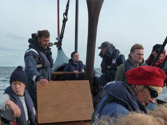 Gill Meller from River Cottage at the helm of the Sea Stallion, from Kerteminde to Samsø.
