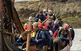 Some of The Sea Stallion's crew on the expedition to Ireland. They don't have much room! Photo: Werner Karrasch, The Viking Ship Museum.