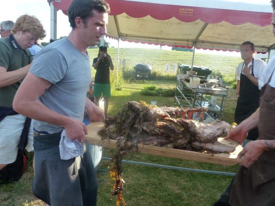 The lamb roast wrapped in seaweed from the beach.