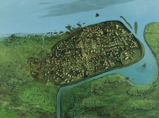 Reconstruction of Dublin c. 1000 AD. © The National Museum of Ireland.