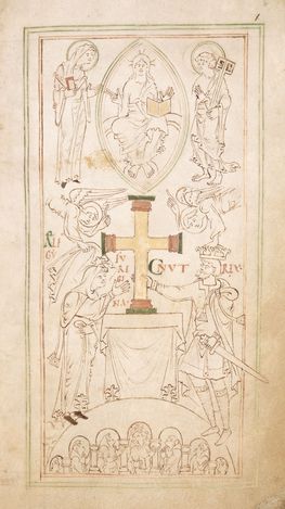 New Minster Liber Vitae er en kirkelig mindebog fra cirka 1031. I den findes et samtidigt billede af Knud den Store. © British Library Board. All Rights Reserved.