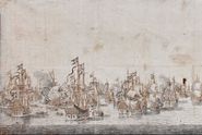 Søslaget i Femern Bælt 13. oktober 1644 mellem danske og svenske skibe. Tusch og sepialavering af Willem van de Velde d.ä. - Skoklosters slot, Sverige - Public Domain. 