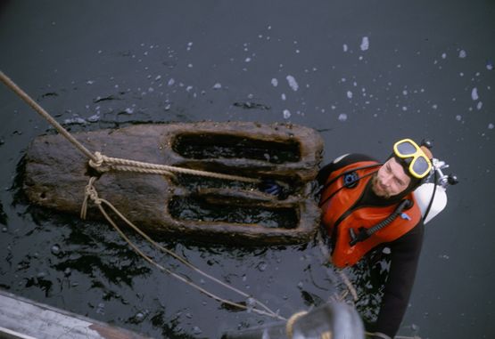 Fra en dykning på vraget af Dannebroge i 1988